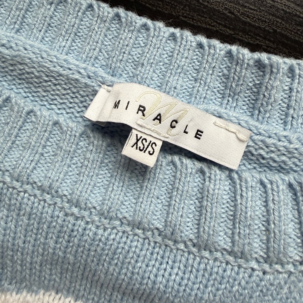 Miracle Anchor Sweater XS Light Blue Nautical Coastal Knit Pullover - Picture 6 of 7
